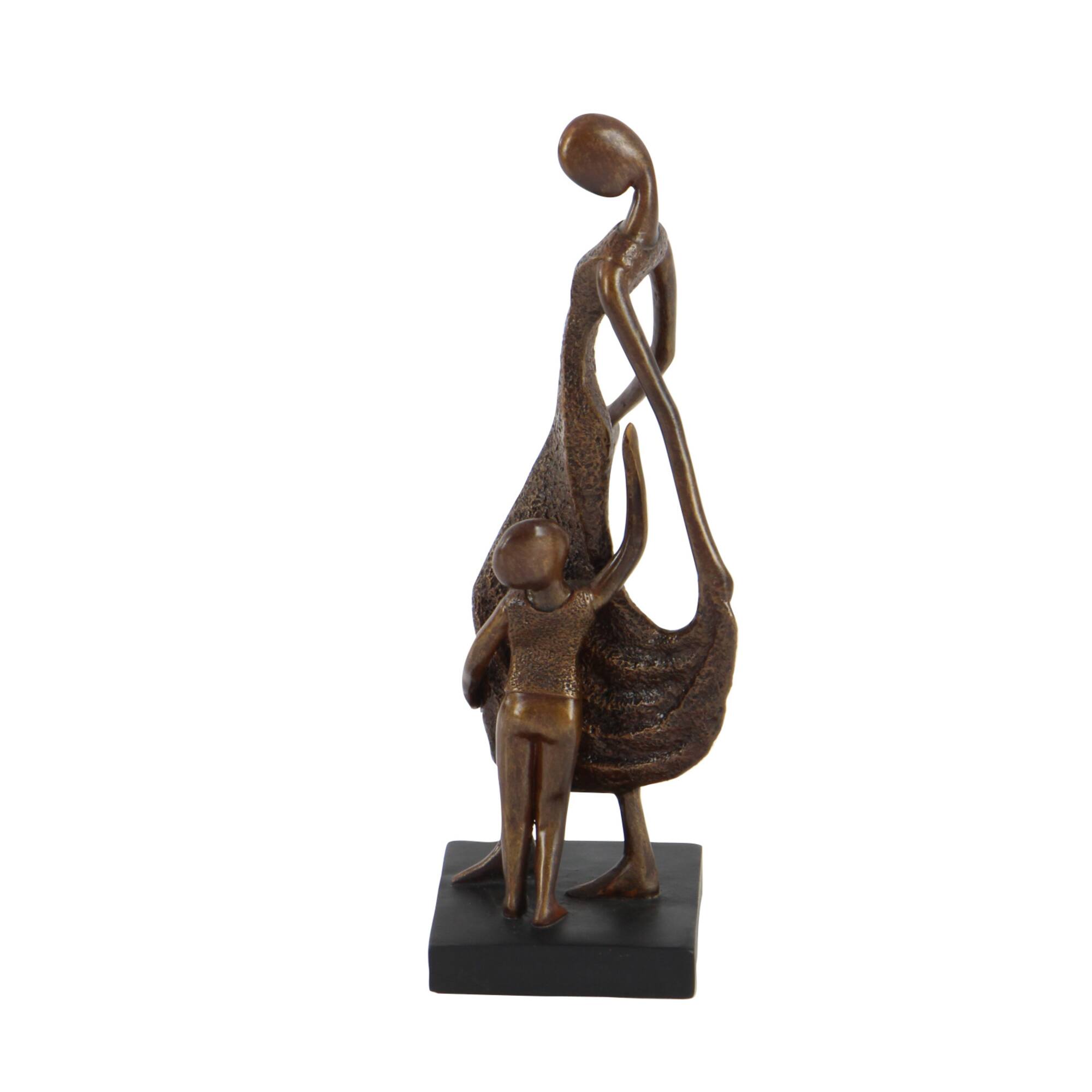 Traditional Bronze Polystone Mother and Child Sculpture, 5" x 13" x 5"